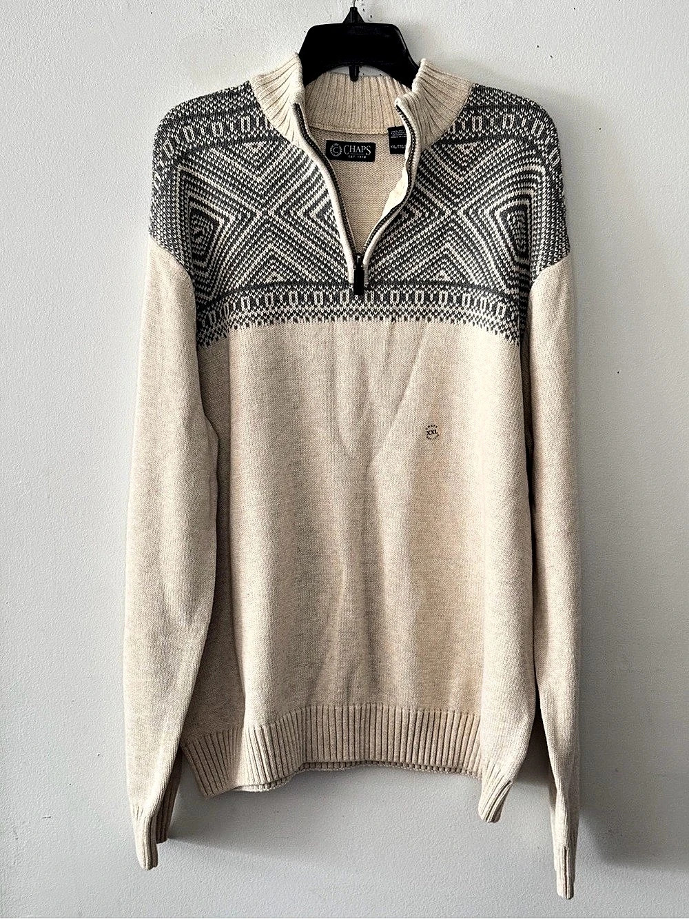 New Chaps Fair Isle Quarter-Zip Mockneck Sweater XXL